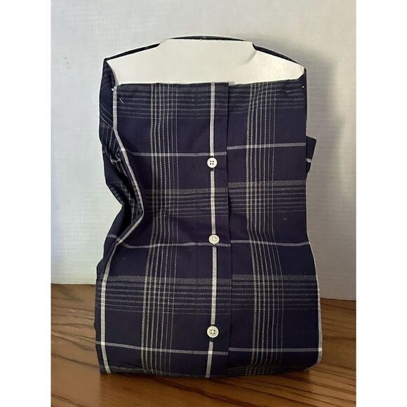 Perry Ellis Portfolio Button Up Blue Plaid Shirt 100% Cotton 15 32/33 - Picture 2 of 3